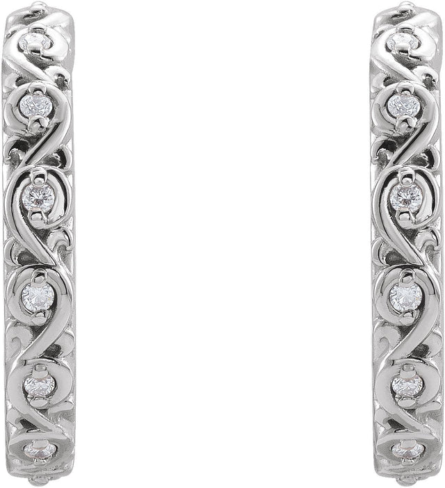 14K Gold Round Natural Diamond Sculptural Hoop Earrings - White Gold - view 2