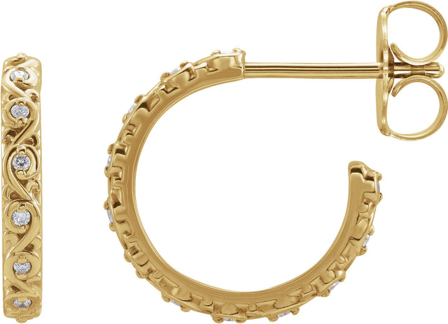 14K Gold Round Natural Diamond Sculptural Hoop Earrings - Yellow Gold