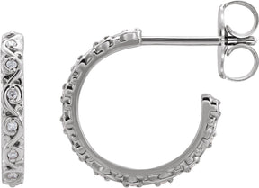 Platinum Round Natural Diamond Sculptural Hoop Earrings