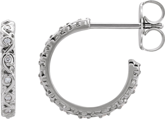 Platinum Round Natural Diamond Sculptural Hoop Earrings