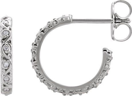 14K Gold Round Natural Diamond Sculptural Hoop Earrings - White Gold
