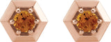 14K Gold Natural Citrine Round 3-Prong Geometric Earrings - Rose Gold - view 2