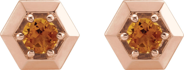 14K Gold Natural Citrine Round 3-Prong Geometric Earrings - Rose Gold - view 2