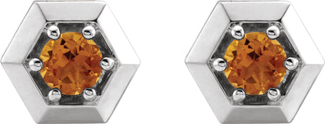 Platinum Natural Citrine Round 3-Prong Geometric Earrings - view 2
