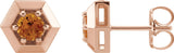 14K Gold Natural Citrine Round 3-Prong Geometric Earrings - Rose Gold