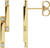 14K Gold Round Natural Diamond Accented Bar Earrings – 1.5mm Stones - Yellow Gold