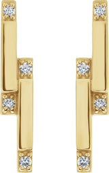 14K Gold Round Natural Diamond Accented Bar Earrings – 1.5mm Stones - Yellow Gold - view 2
