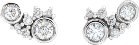 Platinum Round Natural Diamond Scattered Bezel-Set Earrings - view 2