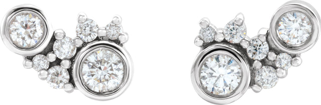 Platinum Round Natural Diamond Scattered Bezel-Set Earrings - view 2