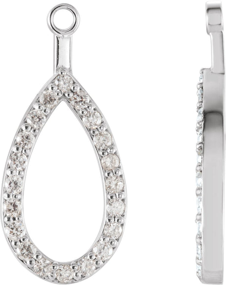 14K Gold Round Natural Diamond Teardrop Earring Jackets - White Gold