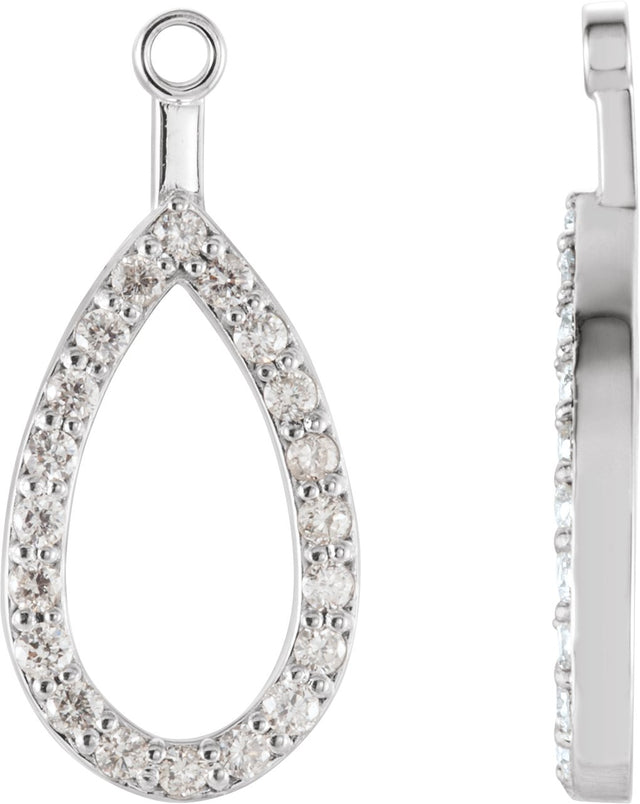14K Gold Round Natural Diamond Teardrop Earring Jackets - White Gold
