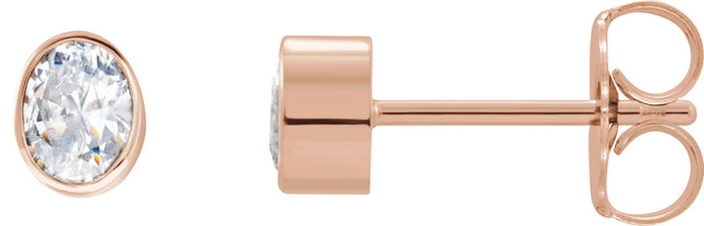 14K Gold Lab-Grown Diamond Oval Bezel-Set Stud Earrings - Rose Gold
