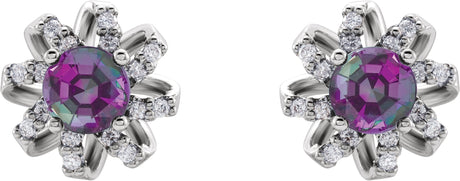 Platinum Lab-Grown Alexandrite Round 4-Prong Halo-Style Twist Earrings - view 2