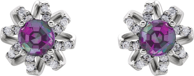 Platinum Lab-Grown Alexandrite Round 4-Prong Halo-Style Twist Earrings - view 2