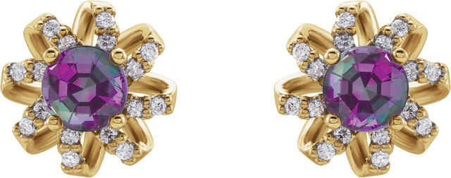 14K Gold Lab-Grown Alexandrite Round 4-Prong Halo-Style Twist Earrings - Yellow Gold - view 2