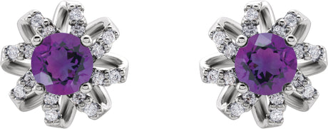 Platinum Natural Amethyst Round 4-Prong Halo-Style Twist Earrings - view 2