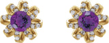 14K Gold Natural Amethyst Round 4-Prong Halo-Style Twist Earrings - Yellow Gold - view 2