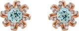 14K Gold Natural Aquamarine Round 4-Prong Halo-Style Twist Earrings - Rose Gold - view 2