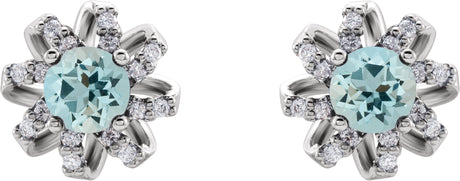 Platinum Natural Aquamarine Round 4-Prong Halo-Style Twist Earrings - view 2