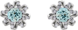 14K Gold Natural Aquamarine Round 4-Prong Halo-Style Twist Earrings - White Gold - view 2