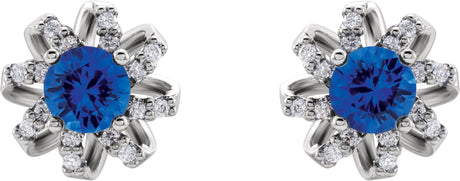 Platinum Lab-Grown Blue Sapphire Round 4-Prong Halo-Style Twist Earrings - view 2