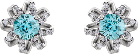 Platinum Natural Blue Zircon Round 4-Prong Halo-Style Twist Earrings - view 2