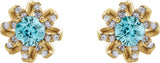 14K Gold Natural Blue Zircon Round 4-Prong Halo-Style Twist Earrings - Yellow Gold - view 2