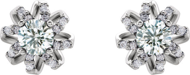 14K Gold Natural Diamond Round 4-Prong Halo-Style Twist Earrings - White Gold - view 2