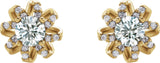 14K Gold Natural Diamond Round 4-Prong Halo-Style Twist Earrings - Yellow Gold - view 2