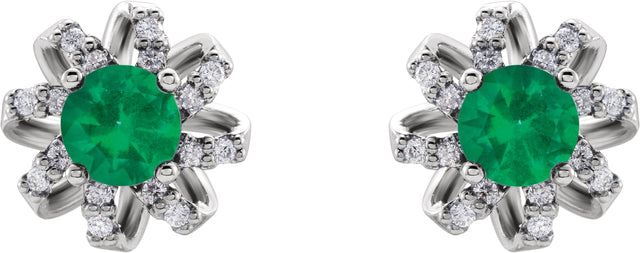 Platinum Lab-Grown Emerald Round 4-Prong Halo-Style Twist Earrings - view 2