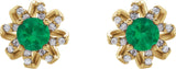 14K Gold Lab-Grown Emerald Round 4-Prong Halo-Style Twist Earrings - Yellow Gold - view 2