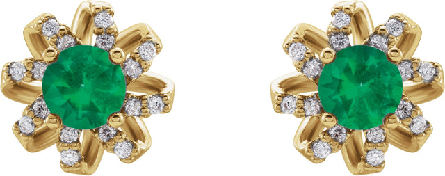 14K Gold Lab-Grown Emerald Round 4-Prong Halo-Style Twist Earrings - Yellow Gold - view 2