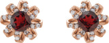 14K Gold Natural Mozambique Garnet Round 4-Prong Halo-Style Twist Earrings - Rose Gold