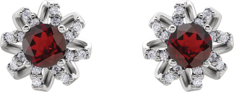 Platinum Natural Mozambique Garnet Round 4-Prong Halo-Style Twist Earrings - view 2