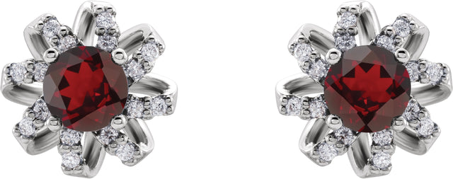 Platinum Natural Mozambique Garnet Round 4-Prong Halo-Style Twist Earrings - view 2