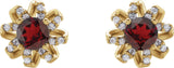 14K Gold Natural Mozambique Garnet Round 4-Prong Halo-Style Twist Earrings - Yellow Gold - view 2