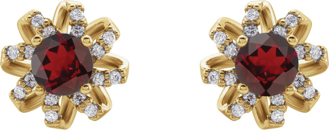 14K Gold Natural Mozambique Garnet Round 4-Prong Halo-Style Twist Earrings - Yellow Gold - view 2