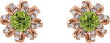 14K Gold Natural Peridot Round 4-Prong Halo-Style Twist Earrings - Rose Gold - view 2