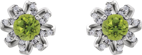 Platinum Natural Peridot Round 4-Prong Halo-Style Twist Earrings - view 2