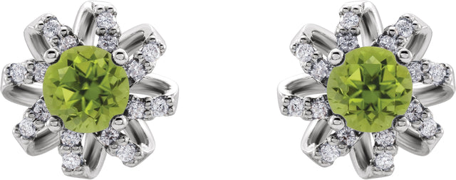 Platinum Natural Peridot Round 4-Prong Halo-Style Twist Earrings - view 2