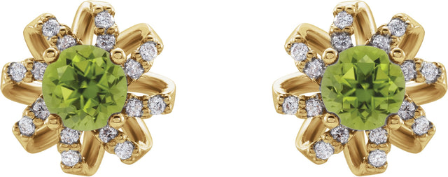 14K Gold Natural Peridot Round 4-Prong Halo-Style Twist Earrings - Yellow Gold - view 2