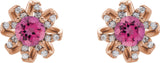 14K Gold Natural Pink Tourmaline Round 4-Prong Halo-Style Twist Earrings - Rose Gold - view 2