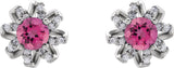 Platinum Natural Pink Tourmaline Round 4-Prong Halo-Style Twist Earrings - view 2