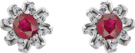 Platinum Natural Ruby Round 4-Prong Halo-Style Twist Earrings - view 2