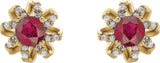 14K Gold Natural Ruby Round 4-Prong Halo-Style Twist Earrings - Yellow Gold - view 2