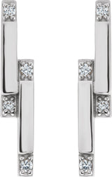 Platinum Round Natural Diamond Accented Bar Earrings – 1.5mm Stones - view 2