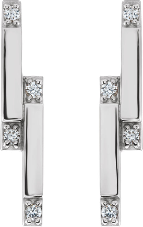 Platinum Round Natural Diamond Accented Bar Earrings – 1.5mm Stones - view 2