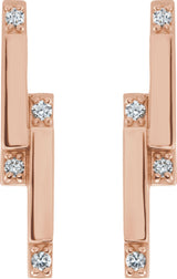 14K Gold Round Natural Diamond Accented Bar Earrings – 1.5mm Stones - Rose Gold - view 2