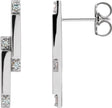 14K Gold Round Natural Diamond Accented Bar Earrings – 1.5mm Stones - White Gold