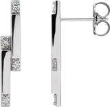 14K Gold Round Natural Diamond Accented Bar Earrings – 1.5mm Stones - White Gold